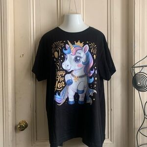 Charming Unicorn Graphic Tee - Black Happy New Year